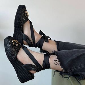 Aerosoles Scarlett Raffia Espadrille Wedge Sandal Ribbon Ankle Wrap Strap